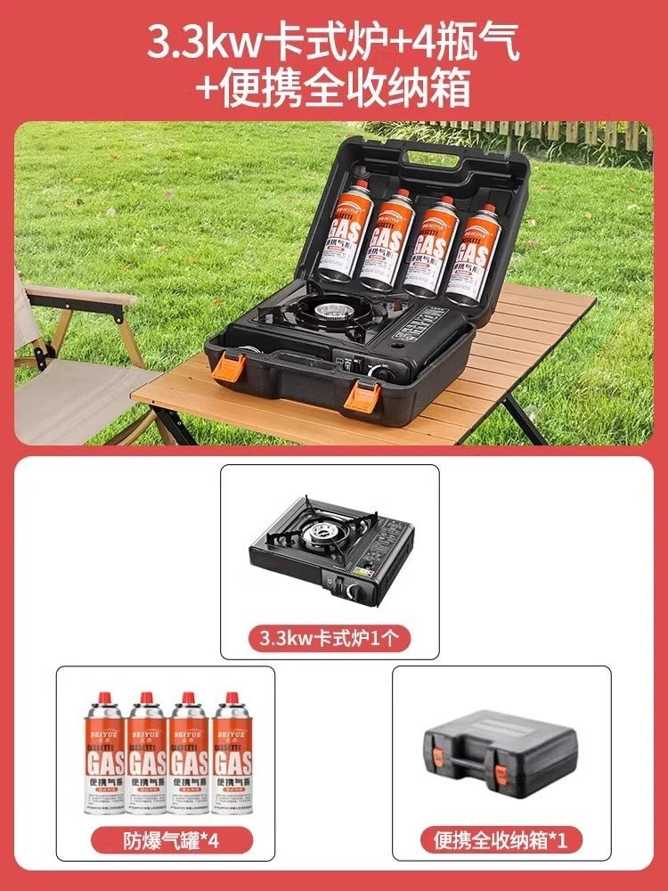 Magnetic Portable Gas Stove, Outdoor Cooking Stove Set with Gas Tank, Cooking Utensils, Gas Stove for Camping and Hiking Meals