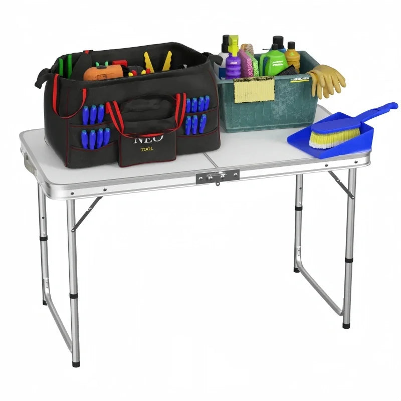 4ft Collapsible Height-Adjustable Aluminium Table for Camping Barbecue, with Handle Outdoor Garden Picnic  Travel Weatherproof