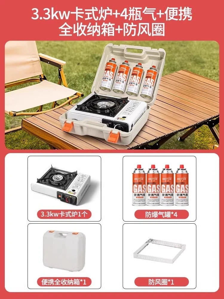 Magnetic Portable Gas Stove, Outdoor Cooking Stove Set with Gas Tank, Cooking Utensils, Gas Stove for Camping and Hiking Meals