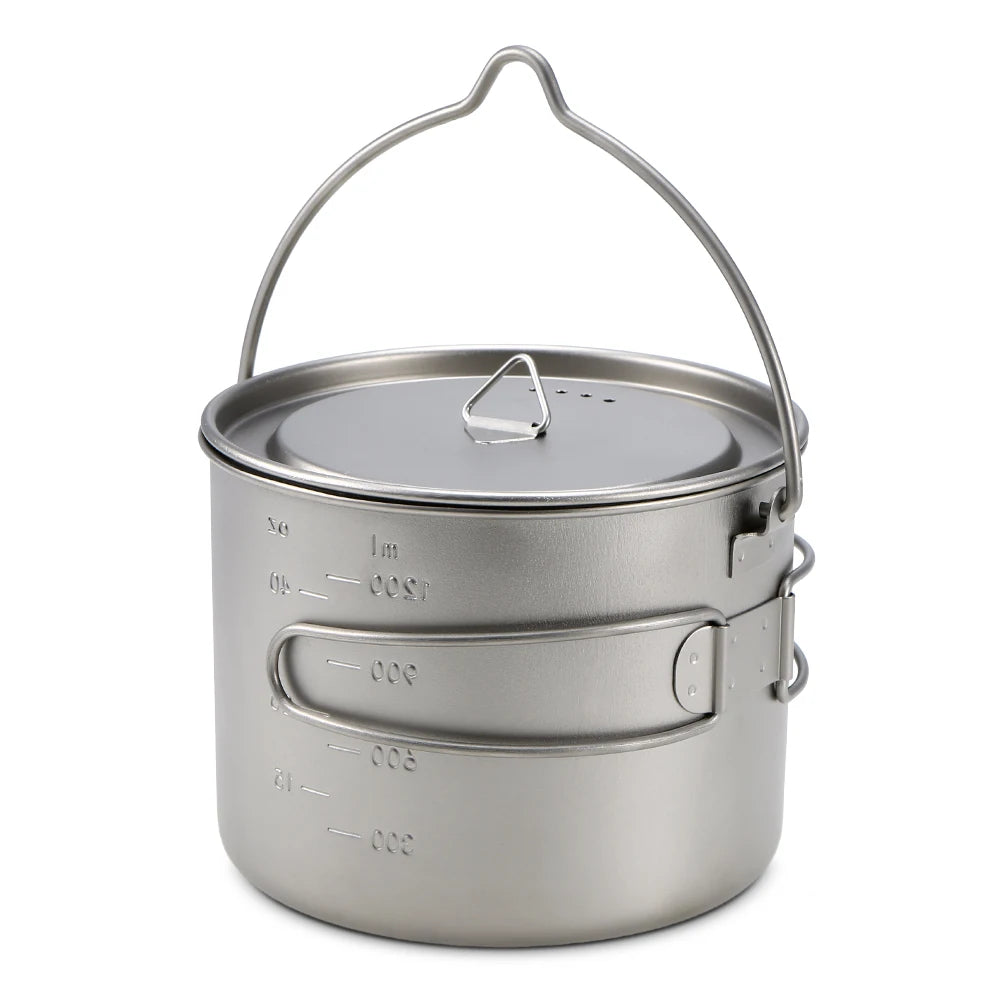 Lixada 900ml Titanium Cup Pot Ultralight Portable Cup Hanging Pot with Lid and Foldable Handle Outdoor Camping Backpacking