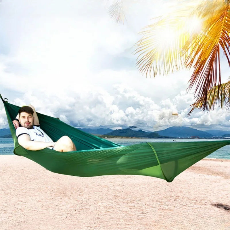 Camping Hammocks Mosquito Net Pop-Up Light Portable Outdoor Parachute Hammocks Swing Sleeping Hammock Camping Stuff Hanging Beds