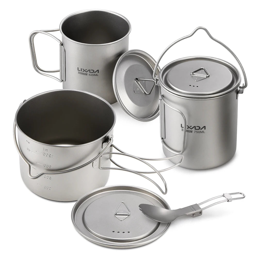 Lixada 900ml Titanium Cup Pot Ultralight Portable Cup Hanging Pot with Lid and Foldable Handle Outdoor Camping Backpacking