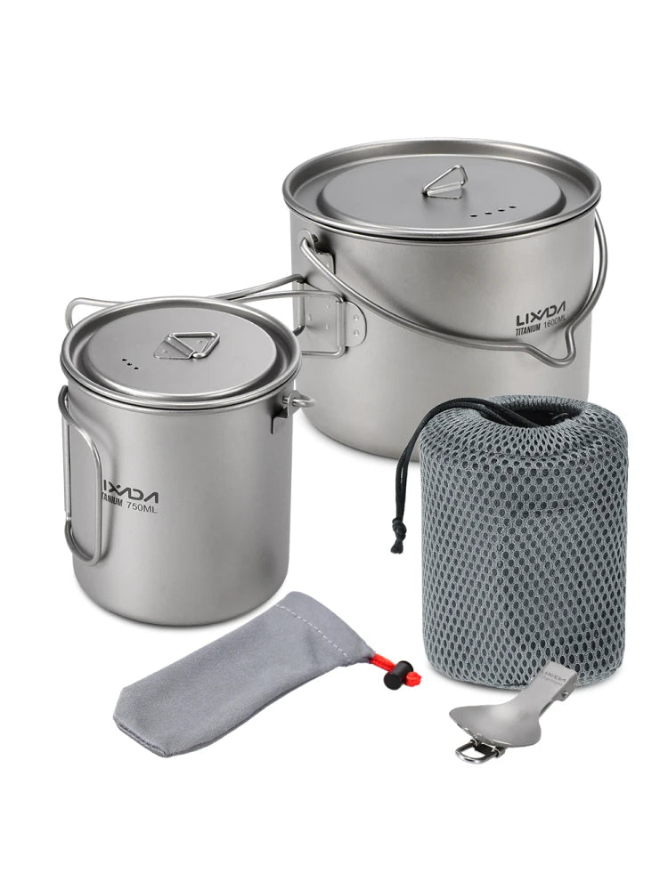 Lixada 900ml Titanium Cup Pot Ultralight Portable Cup Hanging Pot with Lid and Foldable Handle Outdoor Camping Backpacking