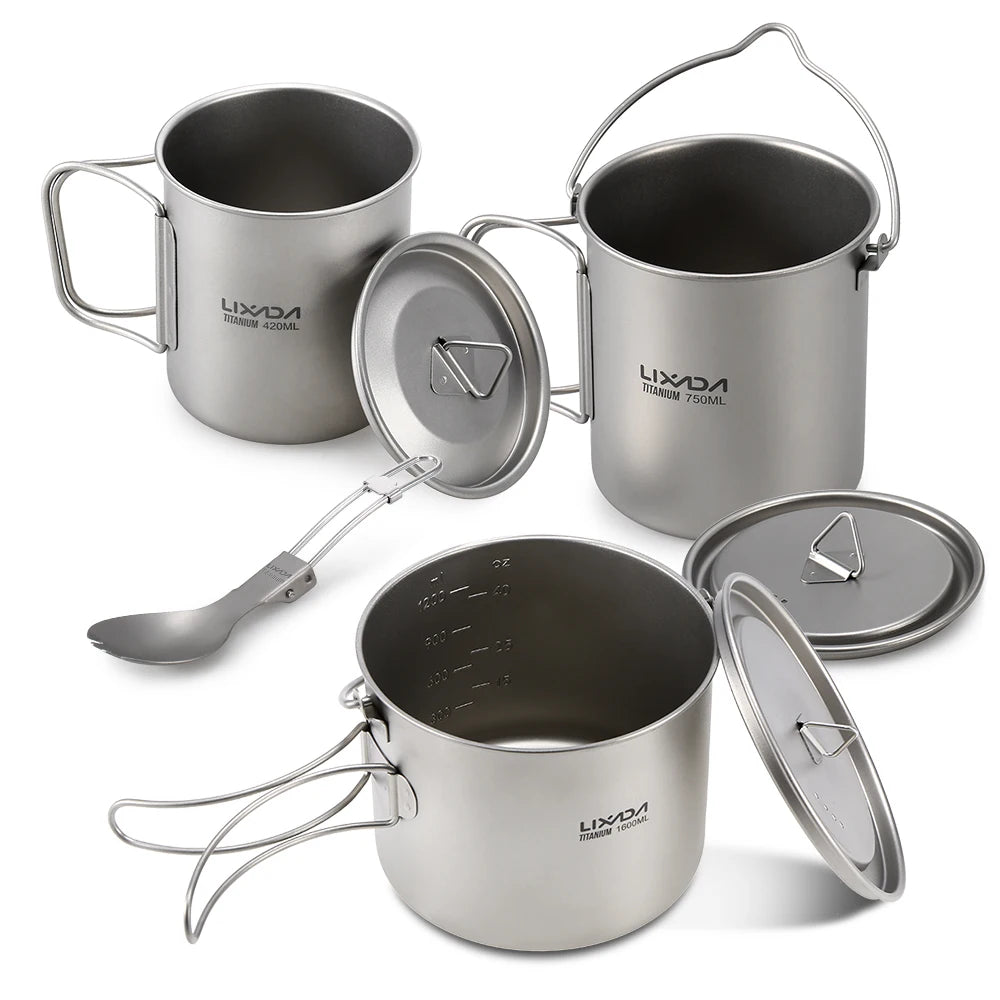 Lixada 900ml Titanium Cup Pot Ultralight Portable Cup Hanging Pot with Lid and Foldable Handle Outdoor Camping Backpacking