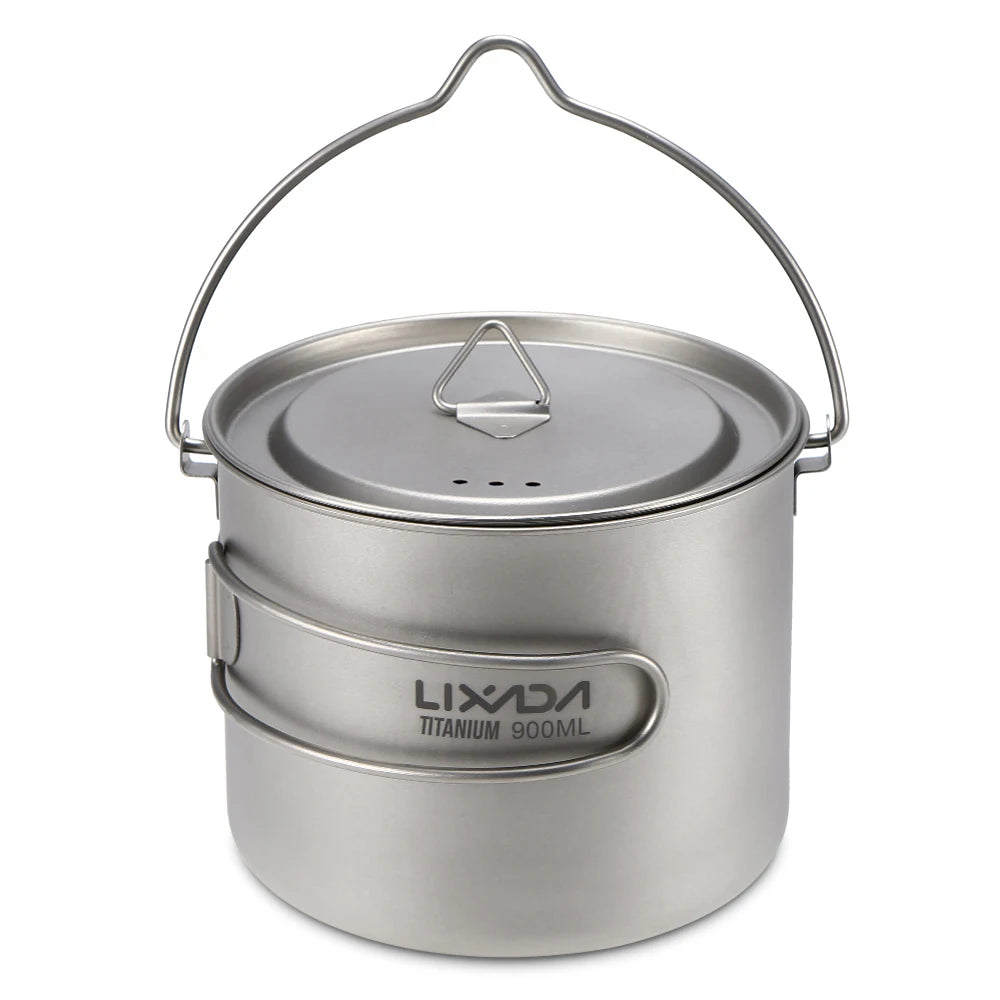 Lixada 900ml Titanium Cup Pot Ultralight Portable Cup Hanging Pot with Lid and Foldable Handle Outdoor Camping Backpacking