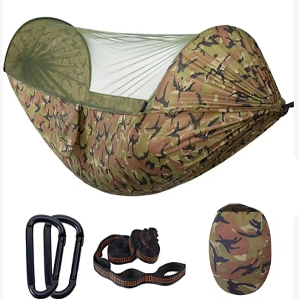 Camping Hammocks Mosquito Net Pop-Up Light Portable Outdoor Parachute Hammocks Swing Sleeping Hammock Camping Stuff Hanging Beds