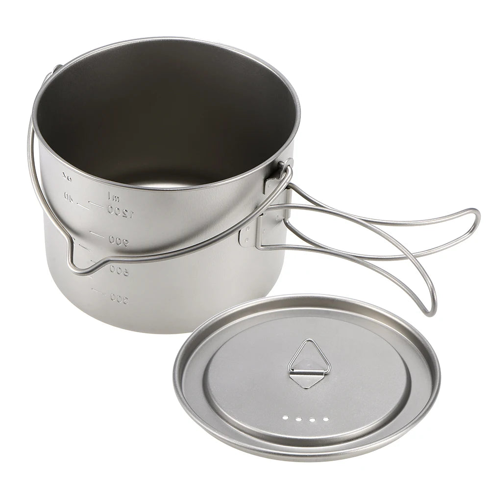 Lixada 900ml Titanium Cup Pot Ultralight Portable Cup Hanging Pot with Lid and Foldable Handle Outdoor Camping Backpacking