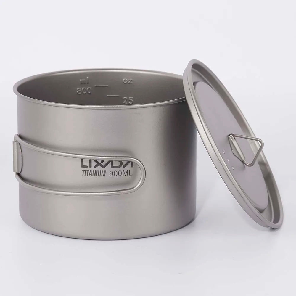 Lixada 900ml Titanium Cup Pot Ultralight Portable Cup Hanging Pot with Lid and Foldable Handle Outdoor Camping Backpacking