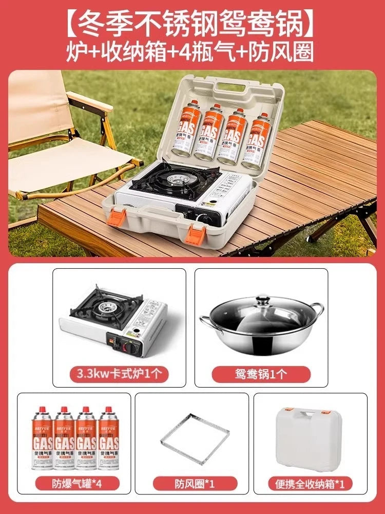 Magnetic Portable Gas Stove, Outdoor Cooking Stove Set with Gas Tank, Cooking Utensils, Gas Stove for Camping and Hiking Meals