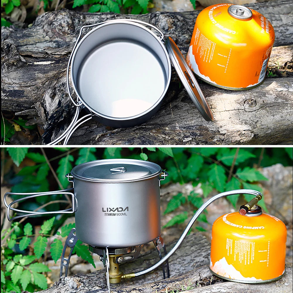 Lixada 900ml Titanium Cup Pot Ultralight Portable Cup Hanging Pot with Lid and Foldable Handle Outdoor Camping Backpacking