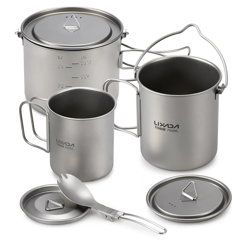 Lixada 900ml Titanium Cup Pot Ultralight Portable Cup Hanging Pot with Lid and Foldable Handle Outdoor Camping Backpacking