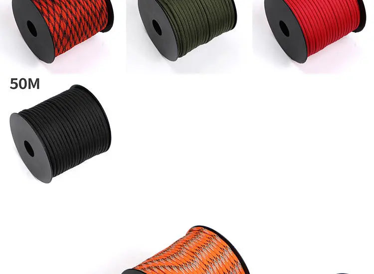 550 Military 50M/100M 7-Core Paracord Rope 4mm Outdoor Polyester Parachute Cord Camping Survival Umbrella Tent Bundle