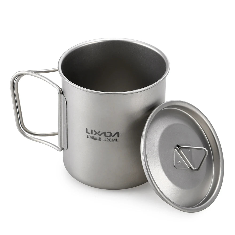 Lixada 900ml Titanium Cup Pot Ultralight Portable Cup Hanging Pot with Lid and Foldable Handle Outdoor Camping Backpacking