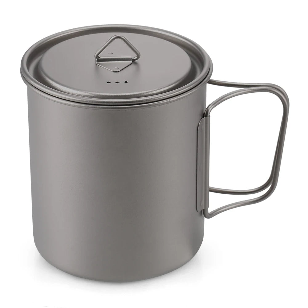 Lixada Water Cup Mug Titanium Water Cup Mug with Lid Handle Folding Spork for Outdoor Camping