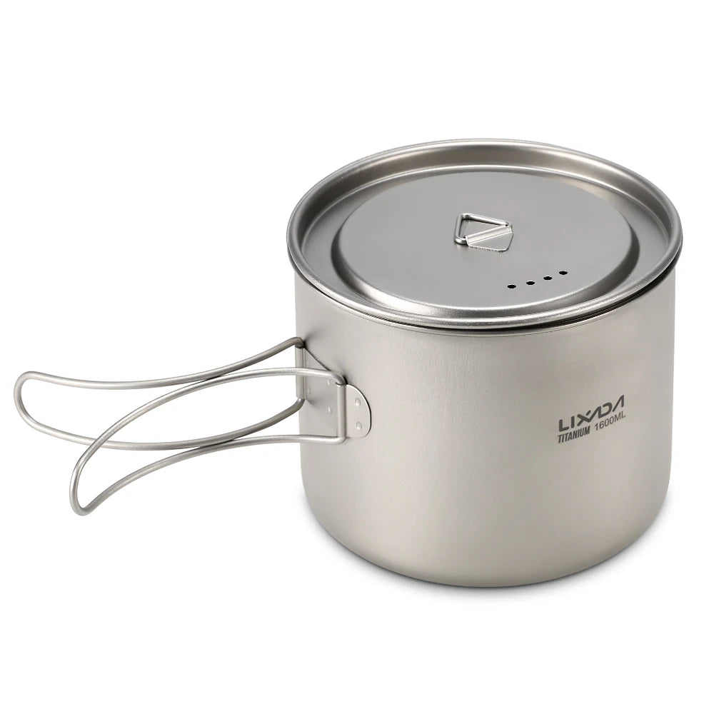 Lixada 900ml Titanium Cup Pot Ultralight Portable Cup Hanging Pot with Lid and Foldable Handle Outdoor Camping Backpacking