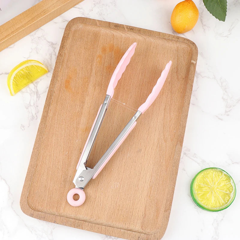 1Pcs 7inch Stainless Steel Food Clip BBQ Grill Steak Food Clip Non-slip Handle Bread Tong Party Kitchen Cooking Accessories