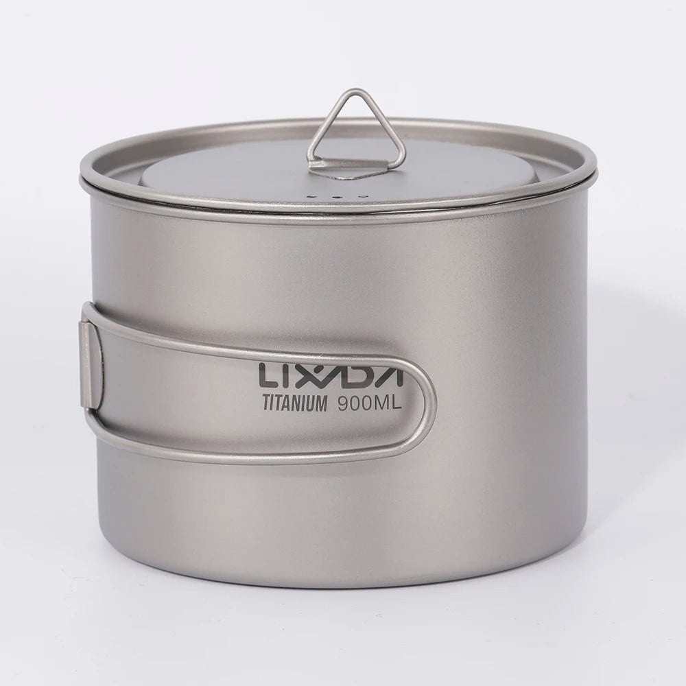 Lixada 900ml Titanium Cup Pot Ultralight Portable Cup Hanging Pot with Lid and Foldable Handle Outdoor Camping Backpacking