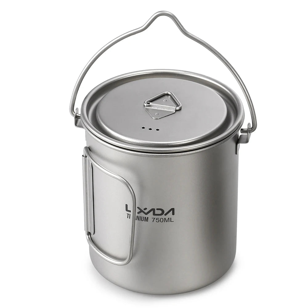 Lixada 900ml Titanium Cup Pot Ultralight Portable Cup Hanging Pot with Lid and Foldable Handle Outdoor Camping Backpacking