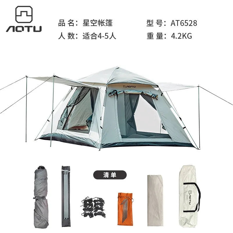 AOTU 4-5 People Outdoor Automatic Quick Open Tent  Waterproof Camping Tent Family Instant Setup Tent with Carring Bag