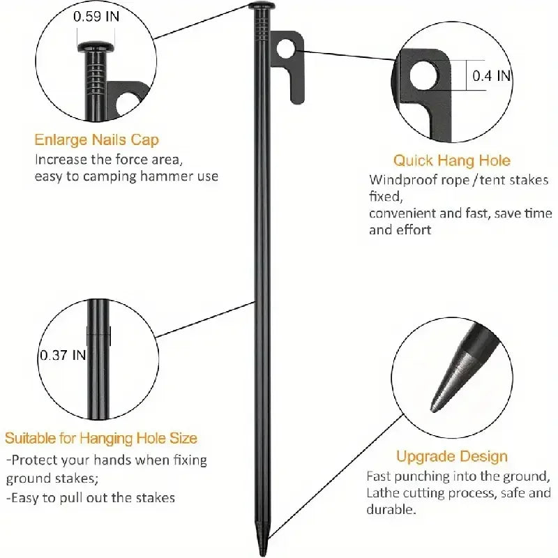 2/4 Pack Heavy Duty Steel Tent Stakes - Unbreakable & Inflexible,Super Strong for Camping, Weatherproof,Rust-Resistant