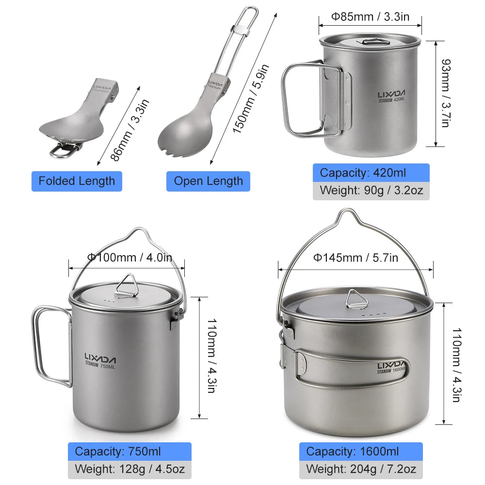 Lixada 900ml Titanium Cup Pot Ultralight Portable Cup Hanging Pot with Lid and Foldable Handle Outdoor Camping Backpacking
