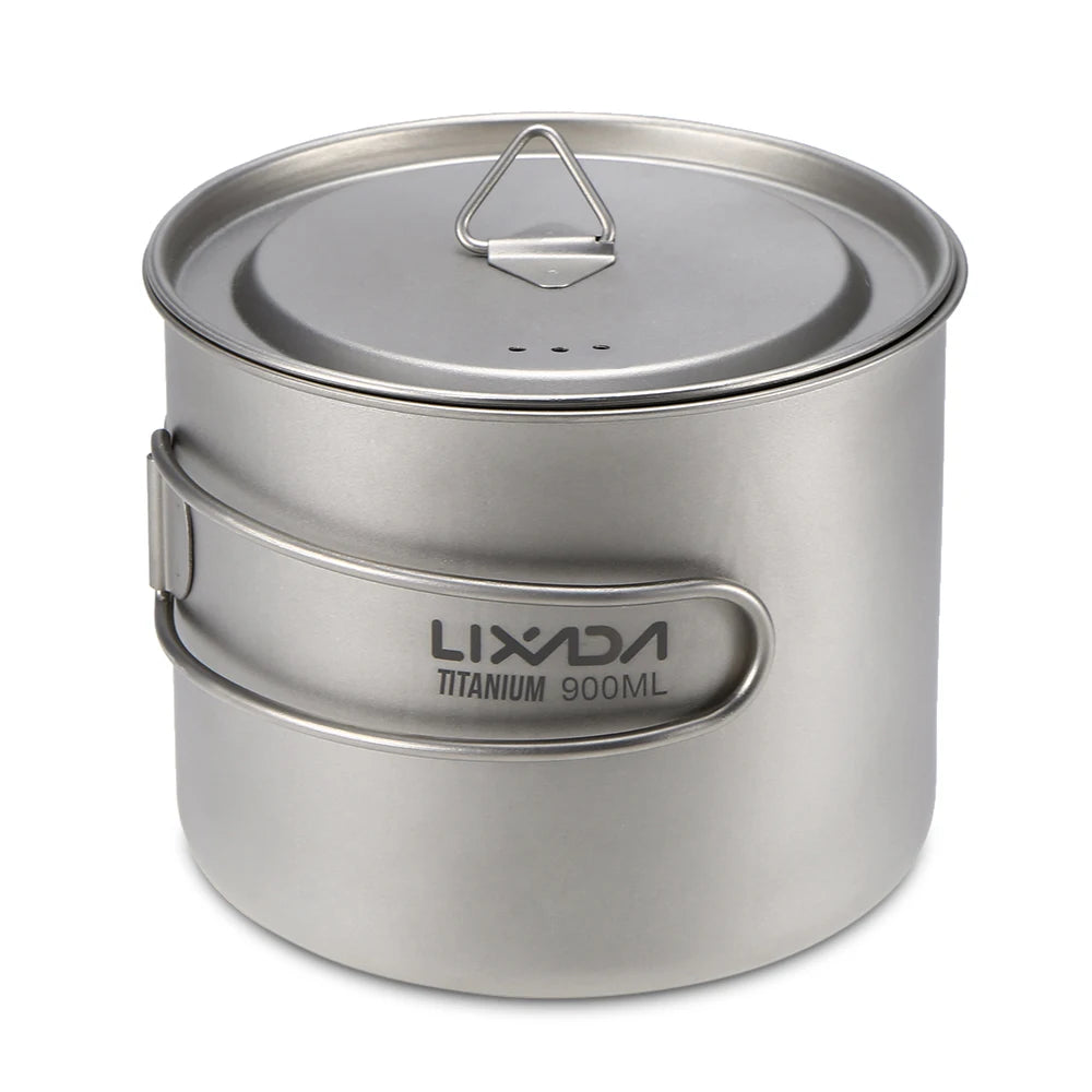 Lixada 900ml Titanium Cup Pot Ultralight Portable Cup Hanging Pot with Lid and Foldable Handle Outdoor Camping Backpacking