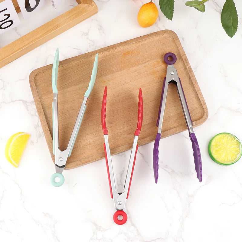 1Pcs 7inch Stainless Steel Food Clip BBQ Grill Steak Food Clip Non-slip Handle Bread Tong Party Kitchen Cooking Accessories