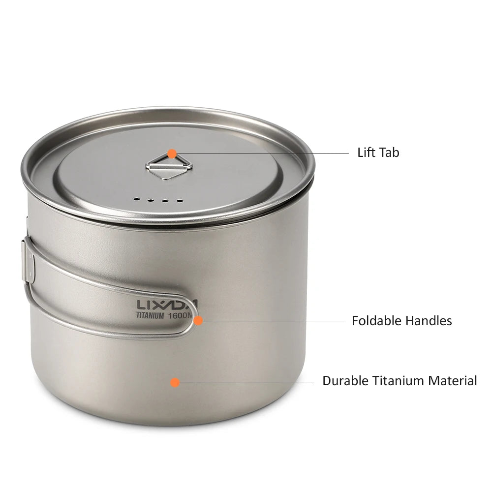 Lixada 900ml Titanium Cup Pot Ultralight Portable Cup Hanging Pot with Lid and Foldable Handle Outdoor Camping Backpacking