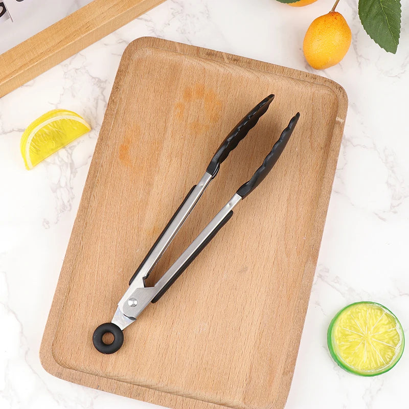 1Pcs 7inch Stainless Steel Food Clip BBQ Grill Steak Food Clip Non-slip Handle Bread Tong Party Kitchen Cooking Accessories