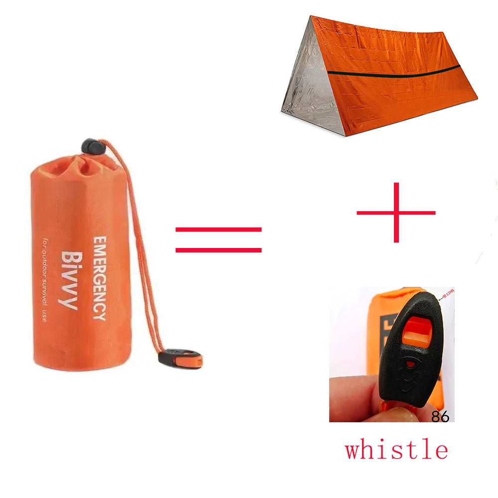 2 Person Emergency Shelter Bivy Survival Tent Kit Mylar Tube Tent Sleeping Bag Waterproof Outdoor SOS Thermal Blanket Reusable
