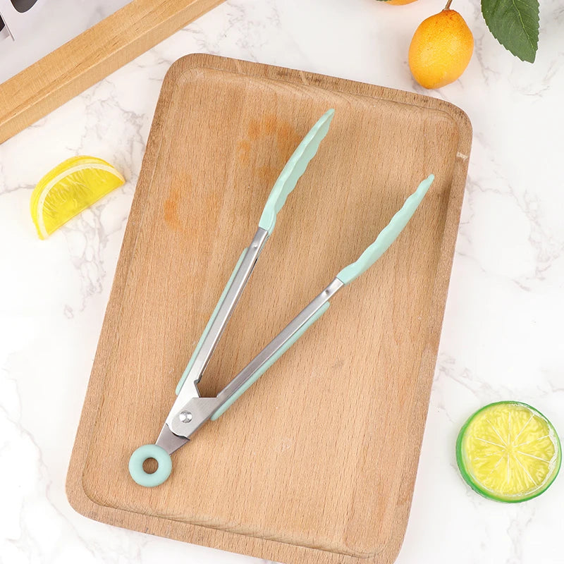 1Pcs 7inch Stainless Steel Food Clip BBQ Grill Steak Food Clip Non-slip Handle Bread Tong Party Kitchen Cooking Accessories