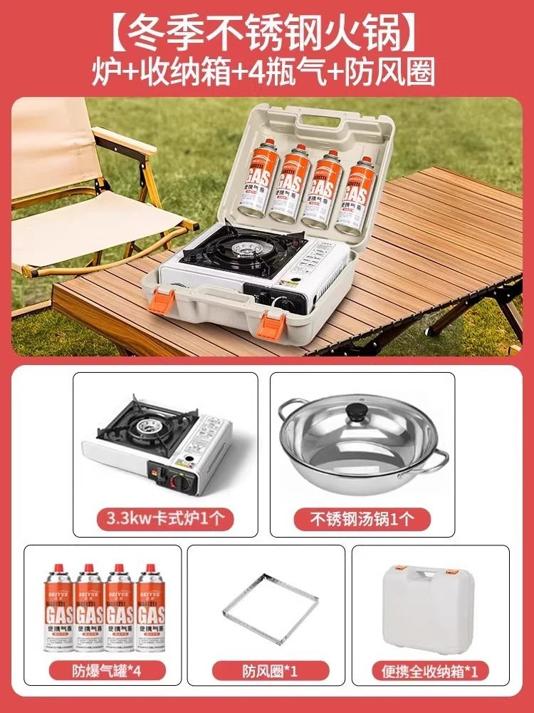 Magnetic Portable Gas Stove, Outdoor Cooking Stove Set with Gas Tank, Cooking Utensils, Gas Stove for Camping and Hiking Meals
