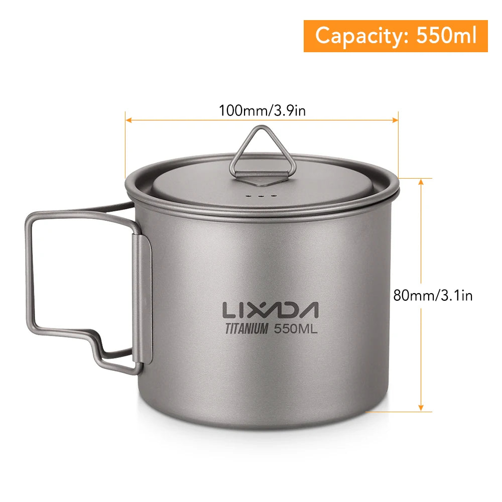 Lixada Water Cup Mug Titanium Water Cup Mug with Lid Handle Folding Spork for Outdoor Camping