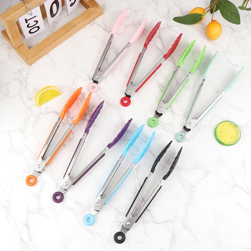 1Pcs 7inch Stainless Steel Food Clip BBQ Grill Steak Food Clip Non-slip Handle Bread Tong Party Kitchen Cooking Accessories