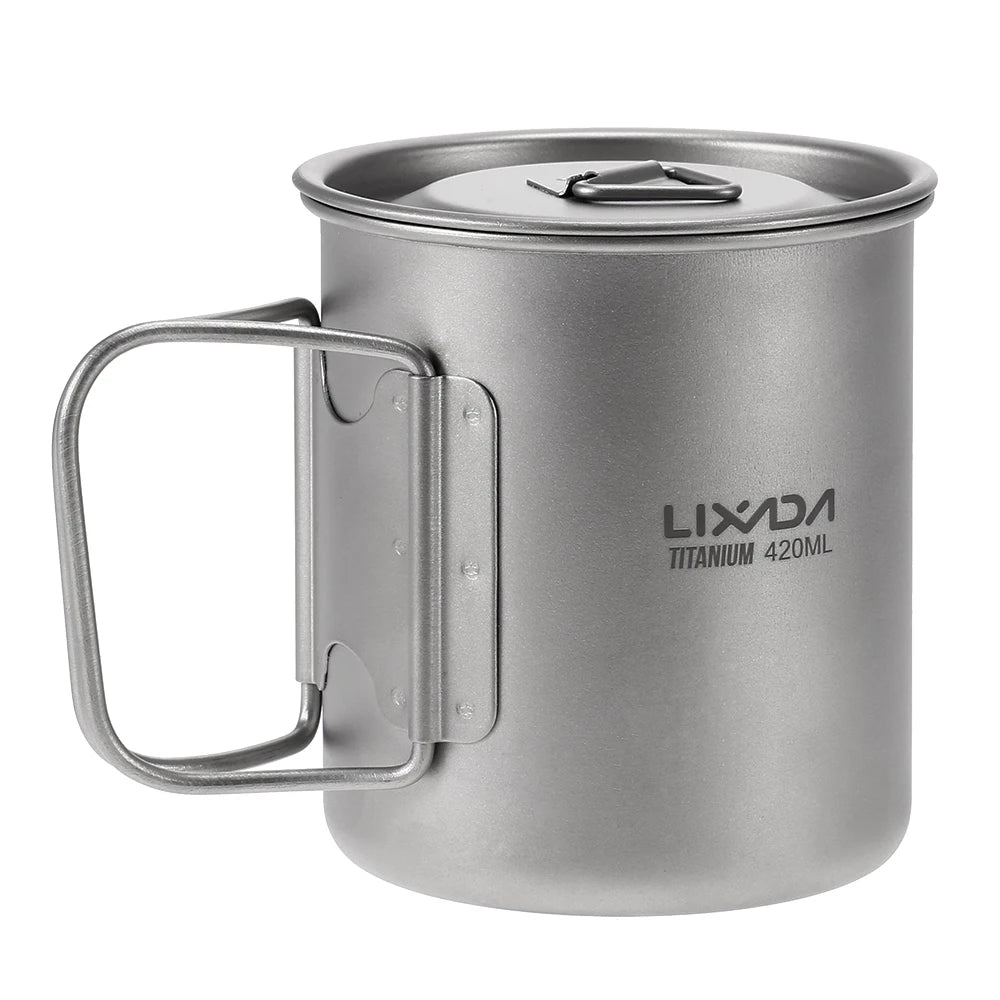 Lixada 900ml Titanium Cup Pot Ultralight Portable Cup Hanging Pot with Lid and Foldable Handle Outdoor Camping Backpacking