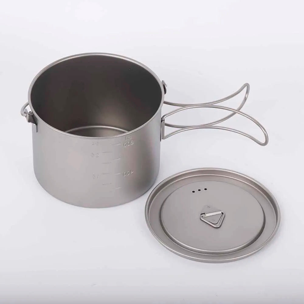 Lixada 900ml Titanium Cup Pot Ultralight Portable Cup Hanging Pot with Lid and Foldable Handle Outdoor Camping Backpacking