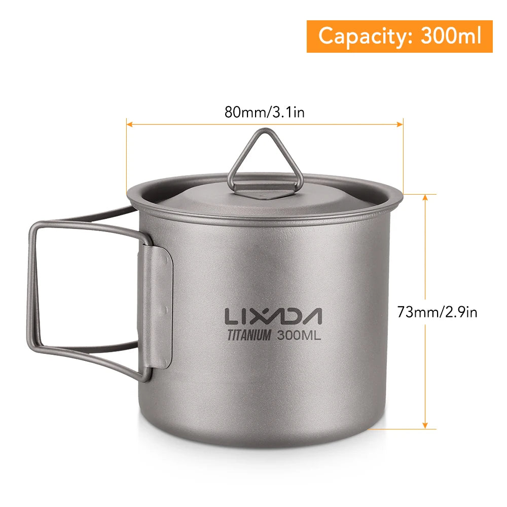 Lixada Water Cup Mug Titanium Water Cup Mug with Lid Handle Folding Spork for Outdoor Camping