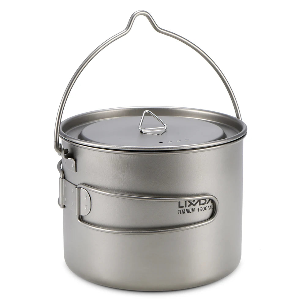 Lixada 900ml Titanium Cup Pot Ultralight Portable Cup Hanging Pot with Lid and Foldable Handle Outdoor Camping Backpacking