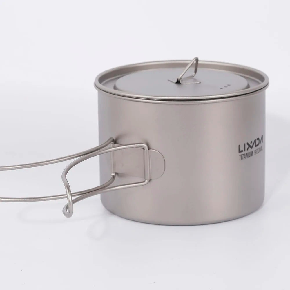 Lixada 900ml Titanium Cup Pot Ultralight Portable Cup Hanging Pot with Lid and Foldable Handle Outdoor Camping Backpacking