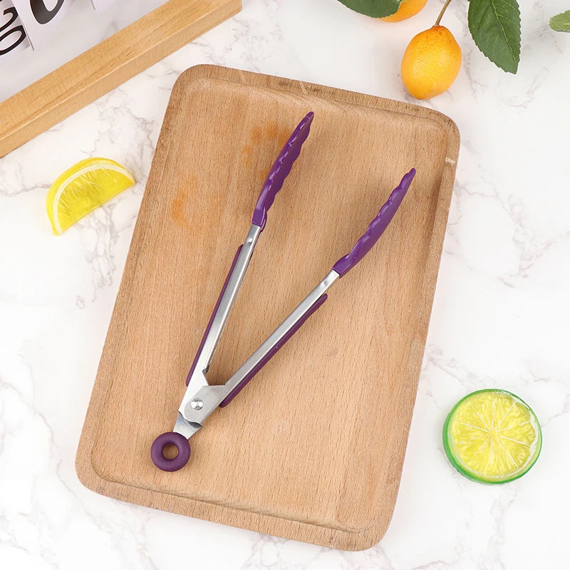 1Pcs 7inch Stainless Steel Food Clip BBQ Grill Steak Food Clip Non-slip Handle Bread Tong Party Kitchen Cooking Accessories