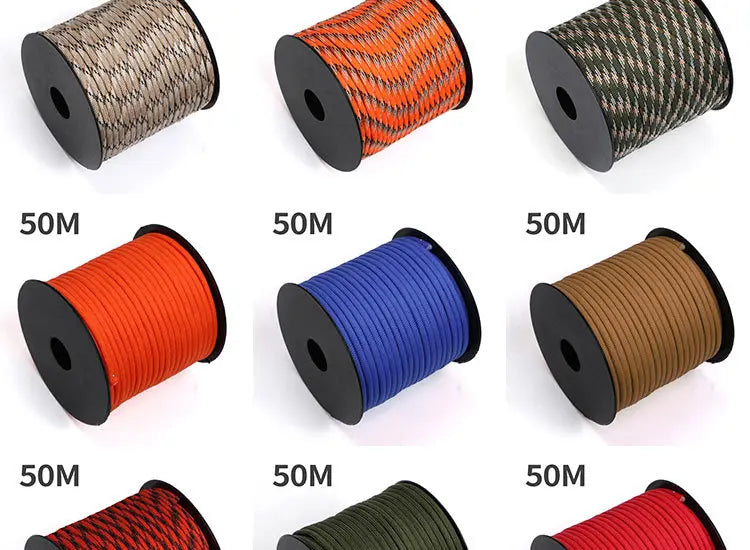 550 Military 50M/100M 7-Core Paracord Rope 4mm Outdoor Polyester Parachute Cord Camping Survival Umbrella Tent Bundle