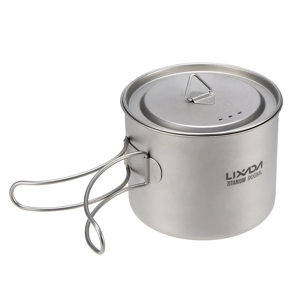 Lixada 900ml Titanium Cup Pot Ultralight Portable Cup Hanging Pot with Lid and Foldable Handle Outdoor Camping Backpacking