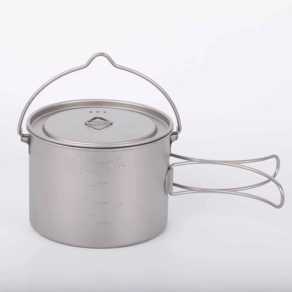 Lixada 900ml Titanium Cup Pot Ultralight Portable Cup Hanging Pot with Lid and Foldable Handle Outdoor Camping Backpacking
