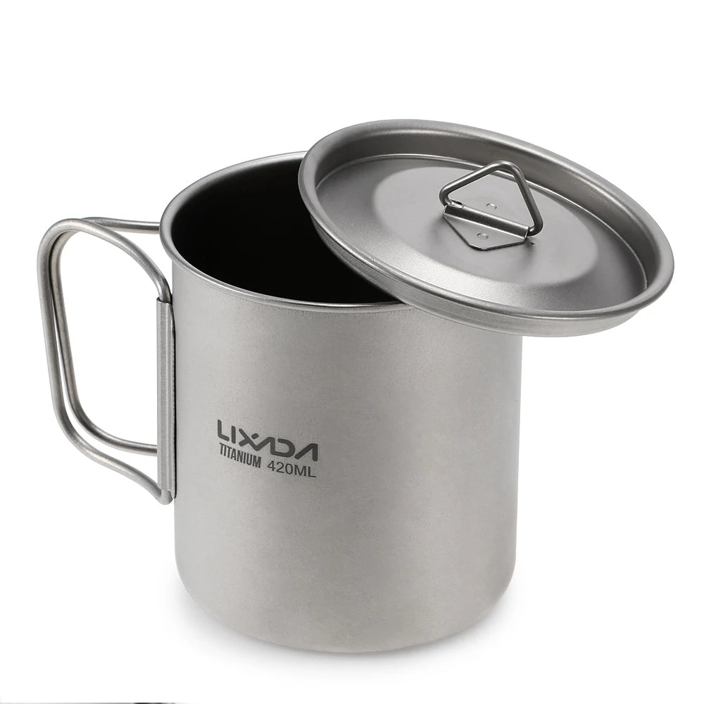 Lixada 900ml Titanium Cup Pot Ultralight Portable Cup Hanging Pot with Lid and Foldable Handle Outdoor Camping Backpacking