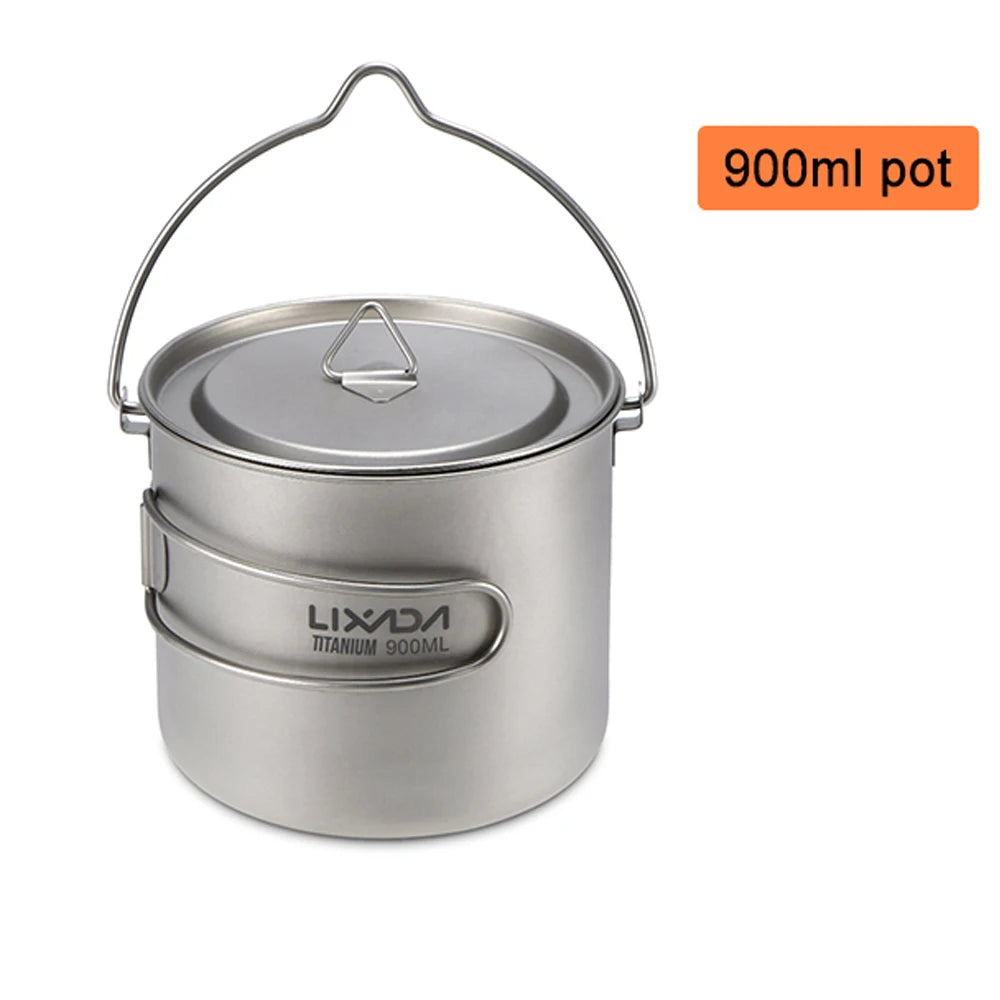 Lixada 900ml Titanium Cup Pot Ultralight Portable Cup Hanging Pot with Lid and Foldable Handle Outdoor Camping Backpacking