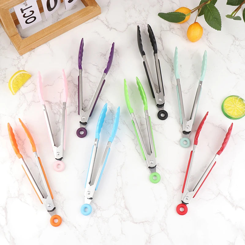 1Pcs 7inch Stainless Steel Food Clip BBQ Grill Steak Food Clip Non-slip Handle Bread Tong Party Kitchen Cooking Accessories