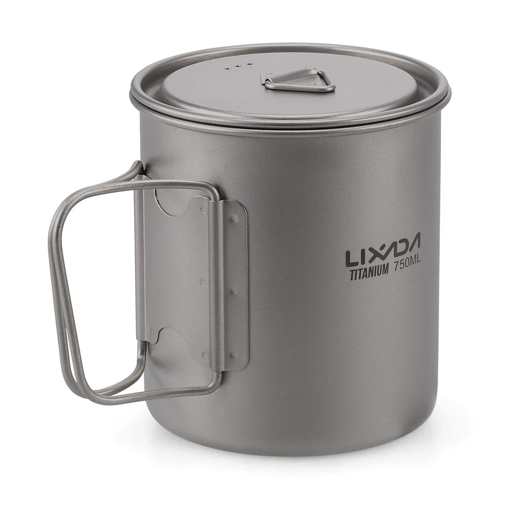 Lixada Water Cup Mug Titanium Water Cup Mug with Lid Handle Folding Spork for Outdoor Camping