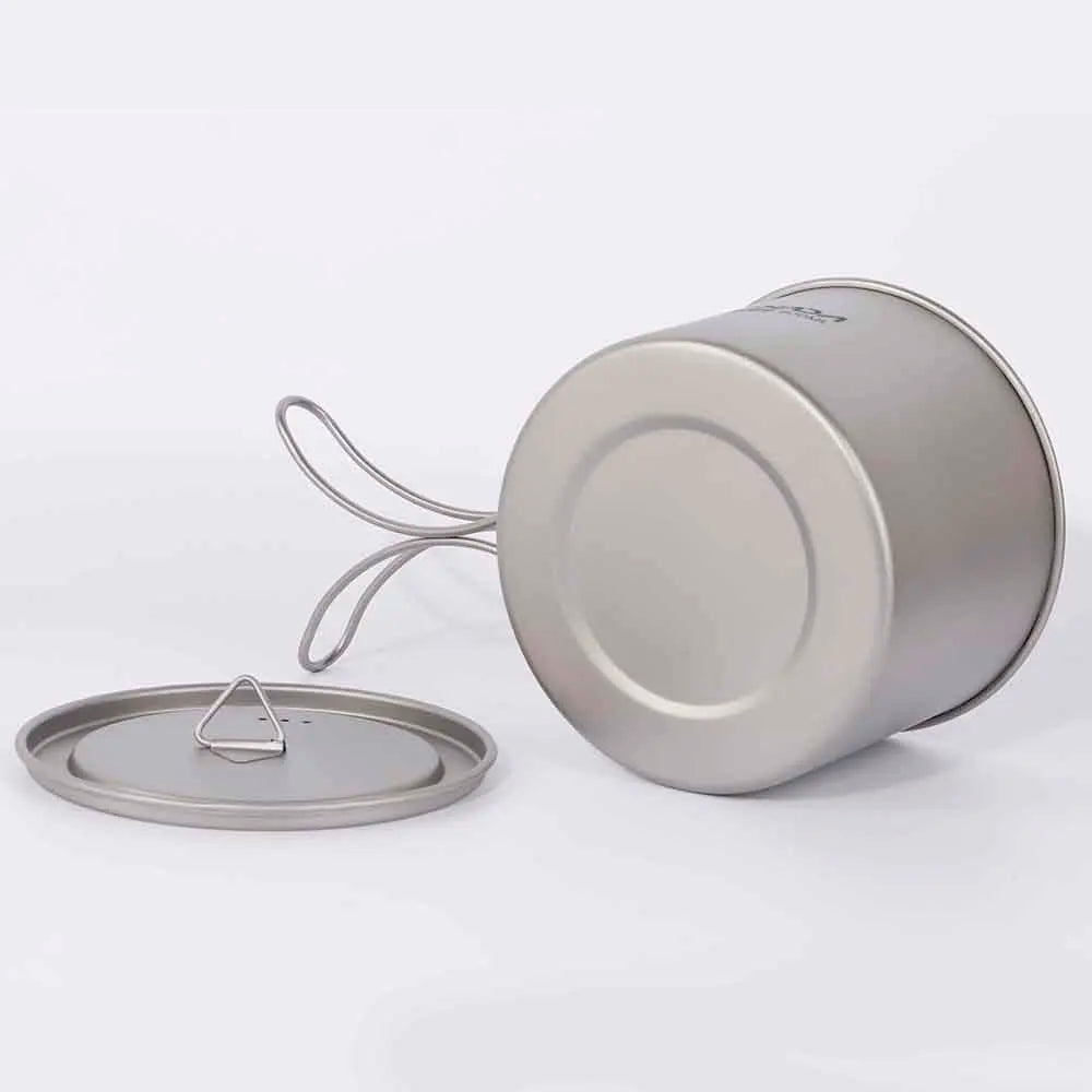 Lixada 900ml Titanium Cup Pot Ultralight Portable Cup Hanging Pot with Lid and Foldable Handle Outdoor Camping Backpacking